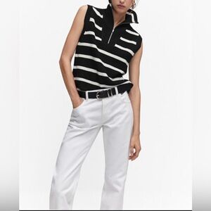 NWT MANGO striped sleeveless zip-neck shirt